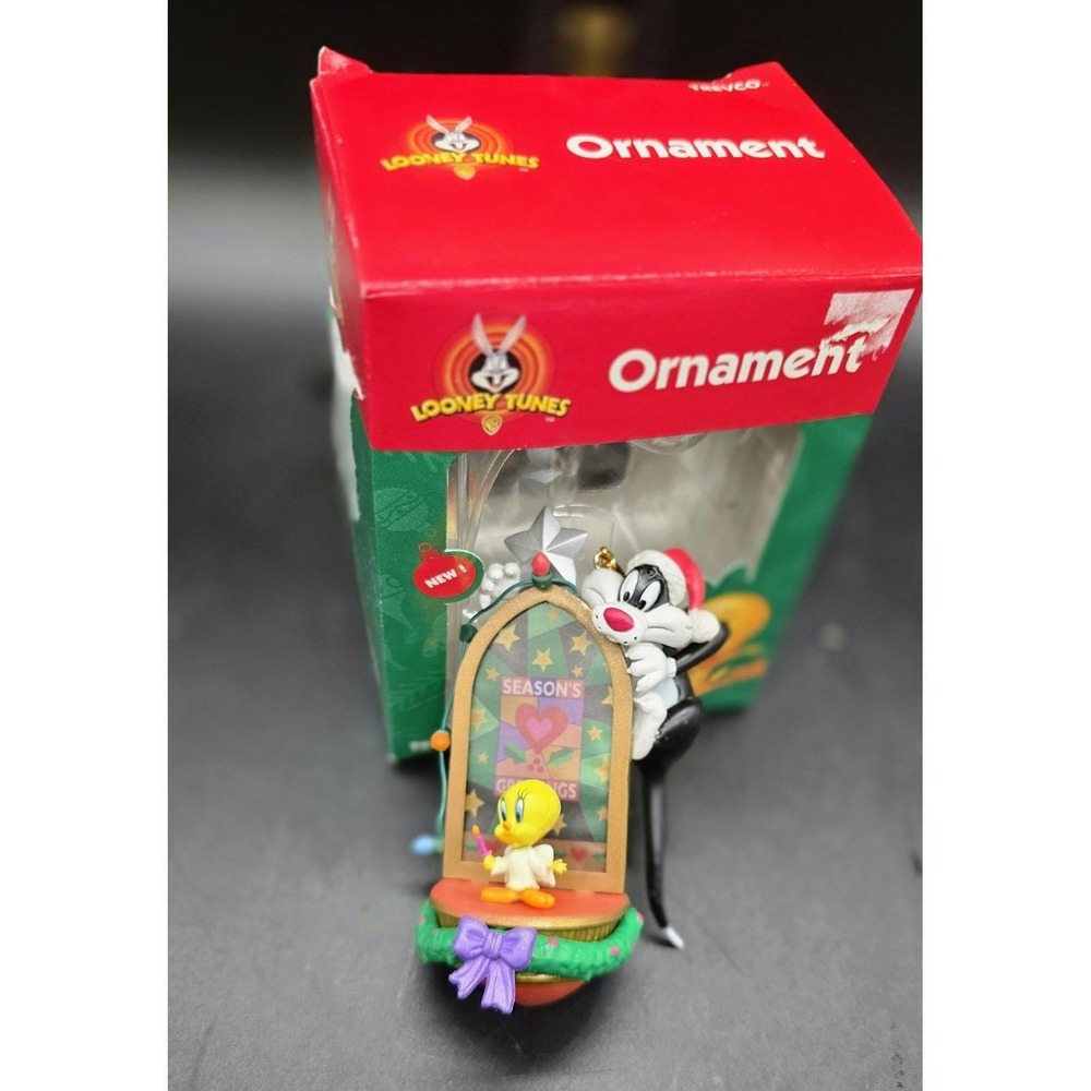 Vintage Looney Tunes Christmas Ornament Tweety Sylvester Angel  1999 Trevco